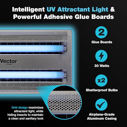 Catchmaster Vector 30, UV Light Fly Traps Indoor for Home, Electric Gnat Traps for House Indoor, Shatterproof Bulbs UV Lamp Fly, Insect & Mosquito Killer, Silent Bug Light for Kitchen, Shed, Garage