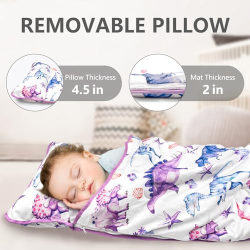 Image of Primlect Toddler Nap Mat Extra Large Thickened 55''x35'', Soft Sleeping Bag with Detachable Minky Blanket and Pillow, Portable for Daycare, Preschool, Kindergarten, Travel, Boys and Girls