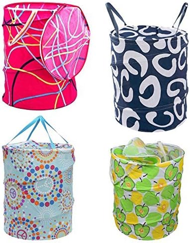 AMR Multipurpose Foldable & Collapsible Pop-Up Round Laundry Bag Basket with Zippered Lid and Carry Handle Drum Shape (Random Colors and Patterns)
