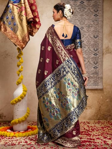 Image of SIRIL Women's Paithani jacquard Silk Saree |Chandrakor Paithani jacquard Saree With Unstitched Blouse Piece
