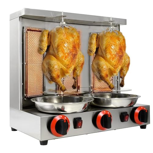 Homemade Chicken Shawarma Machine, Commercial Turkish Chicken Rotisserie, Countertop Rotisserie, Vertical Rotisserie with Burners, Adjustable 300°C, 360° Rotisserie