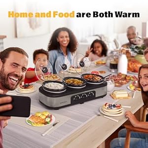 Sunvivi slow cooker with 10 cooking liners triple slow cooker buffet server 3 pot food warmer for parties with 3 spoonslid restsadjustable temp total 45 qt silver  urban country home decor