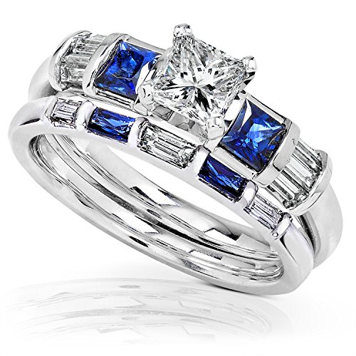 Kobelli Blue Sapphire & Diamond Wedding Rings Set 1 1/4 Carat (ctw) In 14k White Gold