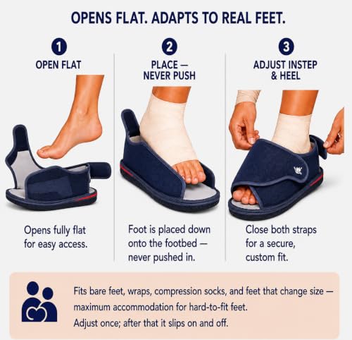 Image of Diabetic Open Toe Slippers, Extra Wide Adjustable House Shoes