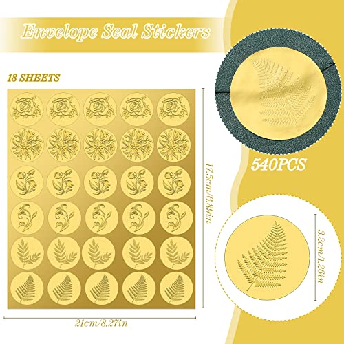 540 Pcs Gold Embossed Envelope Seals Stickers Flowers Plants Self Adhesive Seal Stickers Wax Seals Stickers For Wedding Invitations Greeting Cards Party Certification Diy, 6 Styles #TOP1