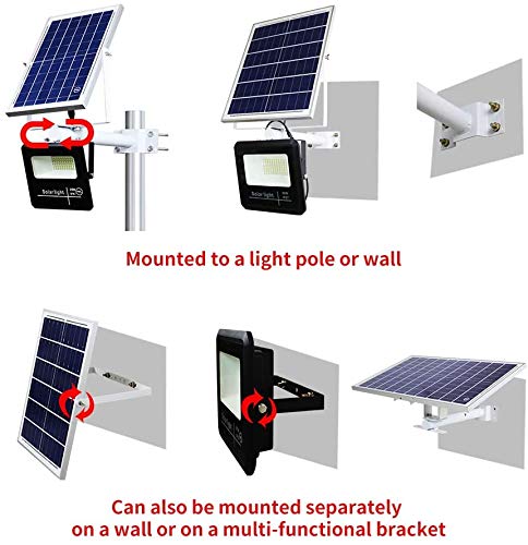 YQL 100W Outdoor LED Solar Street Security Flood Light IP67 Waterproof White 6500K 208 LEDs Auto On/Off Dusk to Dawn Timer with Remote and Bracket for Exterior Roads Yard Garden Pathway Landscape