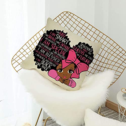 Ussap African American Black Girl Home Decorative Throw Pillow Cover, I Am Kind Inspirational Quotes Cushion Case 20 X 20 For Girls Kids, Bedroom Nursery Sofa Couch Decors Baby Shower Decoration Gifts #TOP3