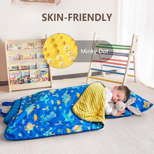 Image of Primlect Toddler Nap Mat with Removable Pillow and Fleece Blanket, Extra Large 55''x35'' Sleeping Bag, Washable, Light, Easy to Roll up, Perfect for Daycare, Preschool, Kindergarten, Travel