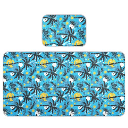 Blue Summer Palm Trees cooling baby mattress pad cover 28" x 52" absorbent crib padding for kids, adult