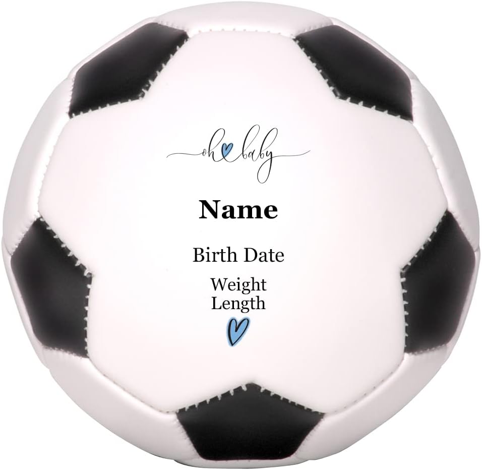 Personalized Baby Birth Announcement Soccer Ball Keepsake for Newborn Baby Boy or Baby Girl, Customized with Baby’s Information for Baby Shower, Gender Reveal Party, or Nursery Decor