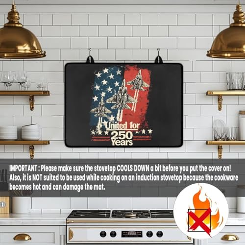 Image of Patriotic Electric Stove Insulation Pad Heat Dish Drying Mat for Kitchen 30x21 Inch Cooktop Stove Guard Protector Extra Large Mat 4th of July Decor, 250 Years Planet