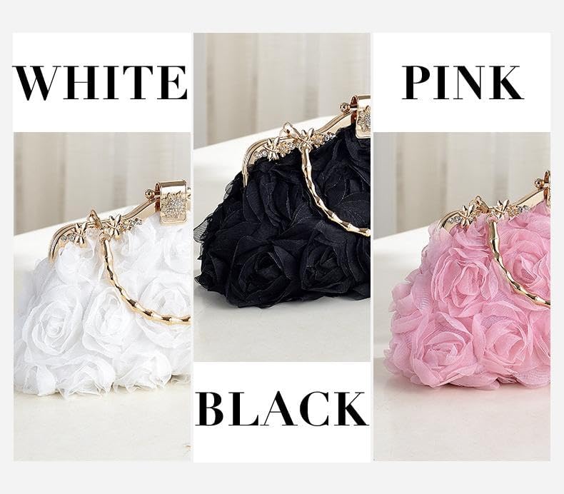 Floral Lace Evening Clutch Purse, Rose Wedding Handbag with Chain Strap, Bridesmaid Dress Bag