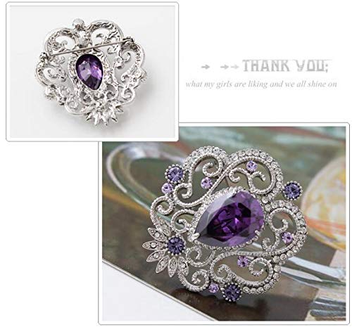 Joyid Crown Cubic Zirconia Brooch Pin For Women Wedding Clothing Bouquet Accessory-Purple #TOP3