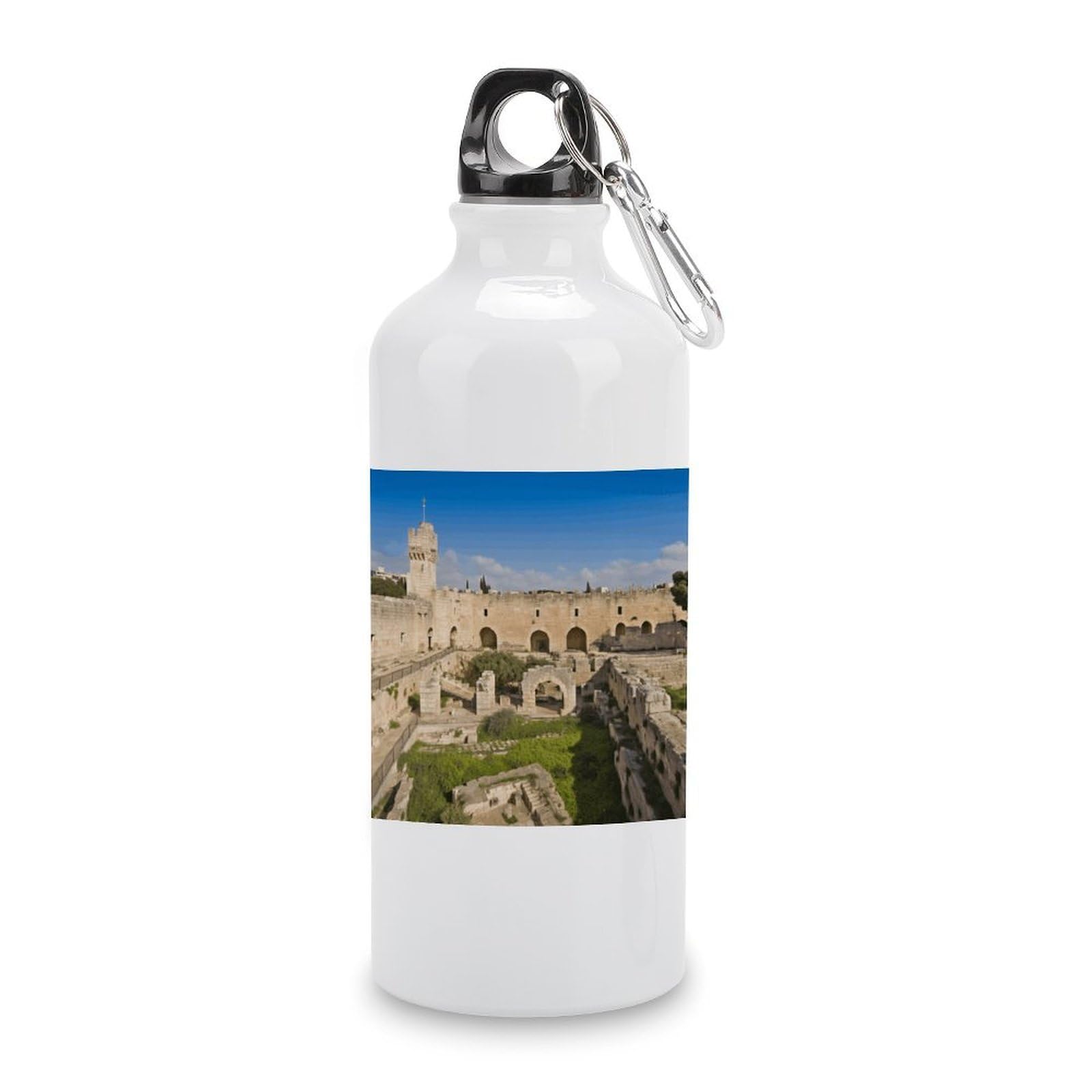 VstaDank Israel at The Tower of David Water Bottles Aluminum Sports Water Bottle with Lid&Hook Buckle Fashion Vacuum Insulated Water Bottles Hydration Flask Leak Proof Tumbler Keep Cold&Hot