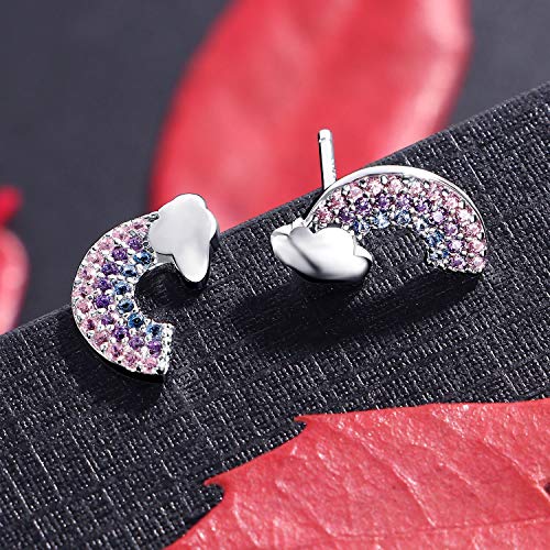 2 Pairs Tiny Stud Earrings For Girls Hypoallergenic S925 Sterling Silver Stud Earrings For Kids Unicorn Love Heart Rainbow Tiny Cz Earrings Set Valentine's Day Jewelry Gifts For Women Friends Sisters #TOP3