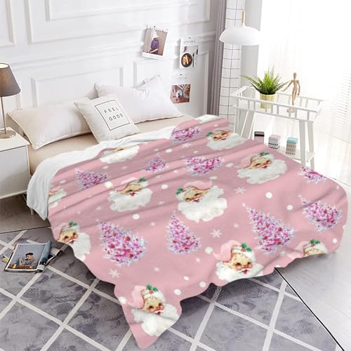 JOOCAR Pink Christmas Throw Blanket Santa Claus Merry Christmas Happy New Year Blanket Cozy Soft Lightweight Flannel Plush Blankets for Bed Couch Living Room Sofa Chair,50x60 Inch - Image 3