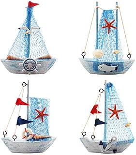 YIYA 4PCS Mini Sailboat Model Decoration Nautical Sailboat Decor for Office Bedroom Desktop Decoration Nautical Theme Home Decoration, Sky Blue