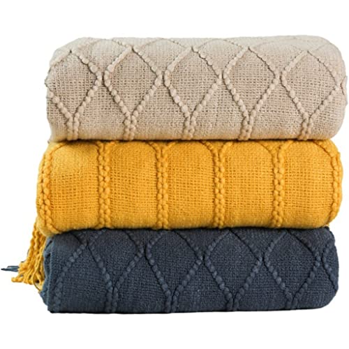 Couverture tricotée pour canapé plaid argenté à franges - 6