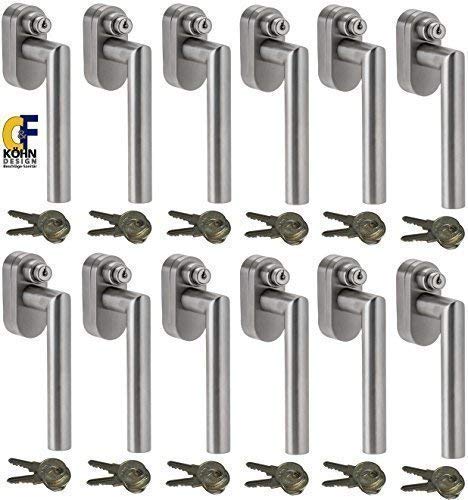 Abschließbarer Fenstergriff L-Form, Sicherheitsklasse ES2 geprüft, Edelstahl matt - Stiftlänge 35 mm, im Set 12 Stück alle gleichschließend mit insgesamt 24 Schlüssel