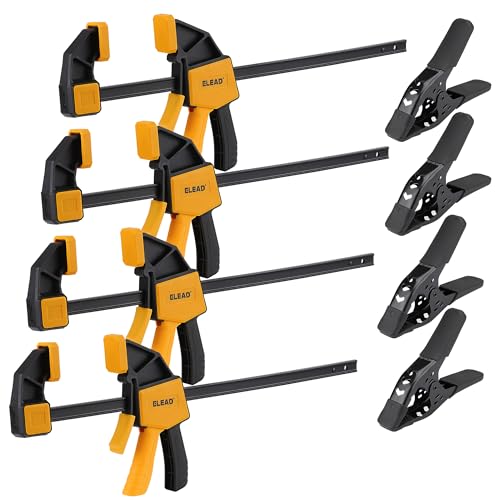 8-Piece Bar Clamps for Woodworking - 4 Pcs 12 inch Bar Clamps with 150 LBS Load Limit, 4 Pcs Heavy Duty Metal Spring Clamps, Quick Release Triggers