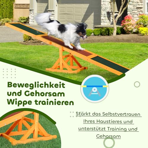 PawHut Hundewippe Hunde Agility Wippe Holz Welpenspielzeug Agility Training Hundesport für große Hunde Natur 180 x 30 x 30 cm