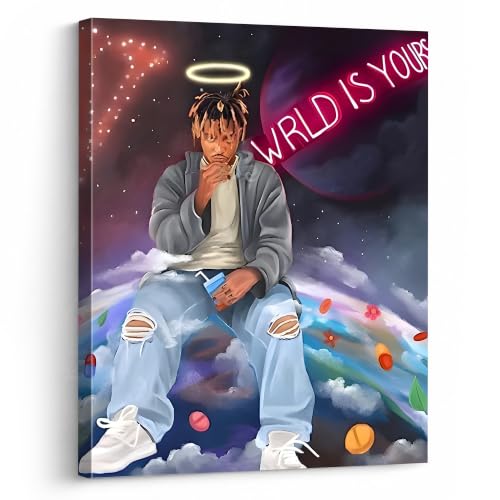 Image of Juice WRLD Canvas Wall Art, Rapper Collage Poster Print, Hip Hop Music Artwork for Bedroom Studio Gaming Room Decor, Vibrant Album Cover Picture Print Framed Music Wall Painting 11X14 inch