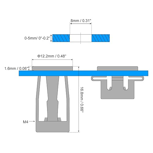Miniatura 8 de uxcell Tuercas de gato M4, 10 tuercas roscadas de acero al carbono galvanizadas remaches para metal fino, 0.866 in de longitud