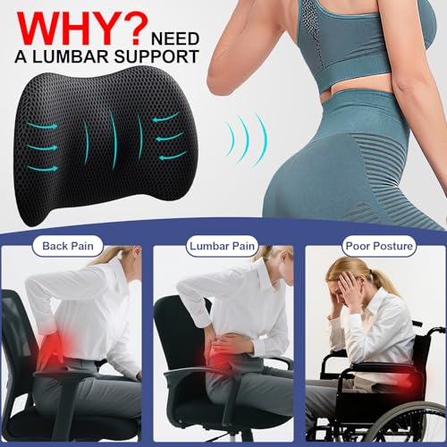 Image of BYMECOST Lumbar Support Pillow for Car, Memory Foam Car Seat Back Support Pillow for Driving, Back Cushion with Strap for Pain Relief, Ergonomic Back Cushion for Office Chair, Wheelchair (Black)