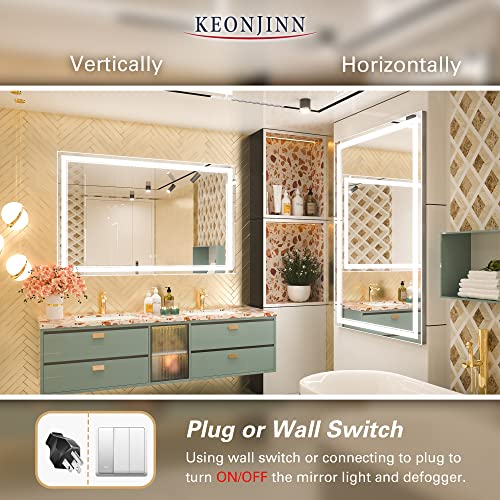 Keonjinn 55 x 36 Inch LED Bathroom Mirror with Lights, LED Vanity Mirror, Wall Mounted Large Anti-Fog Dimmable Lighted Makeup Mirror, IP54 Waterproof and ShatterProof (Horizontal/Vertical) - Thumbnail 4