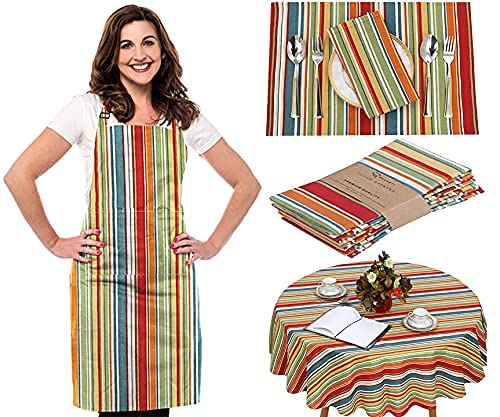 Ruvanti Cloth Napkins 6 Pack with Matching 1 Pk Women Apron Adjustable Upto XXL Size, Place Mates 6 Pack & 70