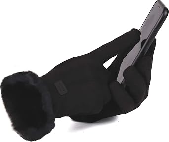 Mens Winter Suede Gloves Thermal Suede Leather and Warm Insulation, Black Gloves Women Gloves Women (Black, One Size)