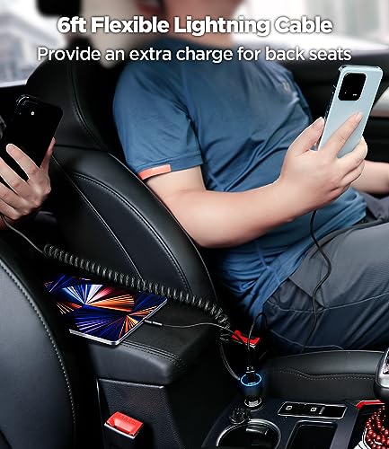 iPhone Car Charger, 72W 3-Port Car Charger with 6FT Lightning Coiled Cable - image 7