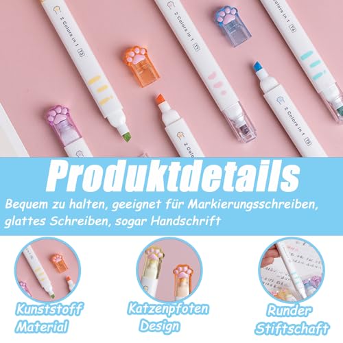 Lot de 6 surligneurs à double tête - Mignon - Plagiocéphalie claire - Protection des yeux - Double tête - Accessoire de marqueur lumineux et vintage - Pour scrapbooking, journaling, notes,