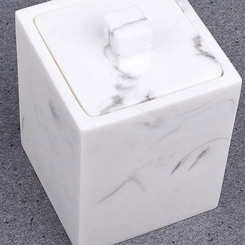 Marbled Resin Storage Box Cotton Swab Organizer Home Toothpick Holder Hotel Bathroom Cotton Pad Box with Lid Toothpicks(E)