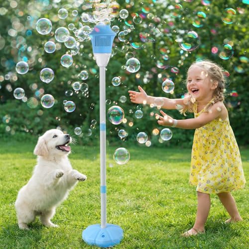 Automatic Bubble Machine for Kids Standing Torch Bubble Maker with Light/Music for Toddlers Height Adjustable Up 21 to 47 Inches Pecfect for Birthday and Outdoor Party Gifts