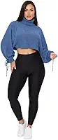Blusa Cropped Feminina de Tricô Gola Alta Manga Bufante Look Elegante Outono Inverno
