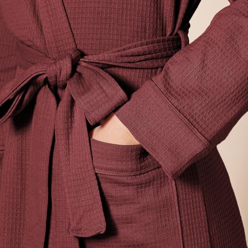 Image of Amazon Essentials Women's Lightweight Cotton Blend Waffle Mid-Length Bathrobe, Breathable Loungewear (Available in Plus Size)