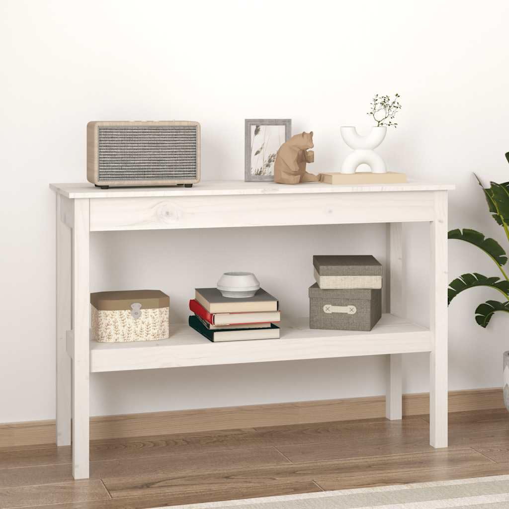 SXZenSpace White Console Table 110 x 40 75 cm Solid Pine Wood Hallway Accent Desk with Shelf Elegant Slim Sofa Side Furniture for Living Room Corridor Bedroom
