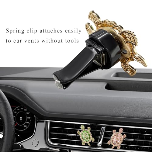 Image of 2PCS Bling Tortoise Car Air Vent Clips, Crystal Cute Turtle Air Fresheners Diffuser Vent Clip, Rhinestone Air Conditioning Outlet Clip Charm Car Interior Decor for Women Men