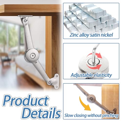 Deckelstütze Scharnier, 2 Stück Softclose Deckelstützscharniere mit Schrauben und Inbusschlüssel, Klappenbeschlag Klappenstütze, Satin Nickel Klappscharnier, Schrank Scharniere, für Kleiderschrank – Bild 4