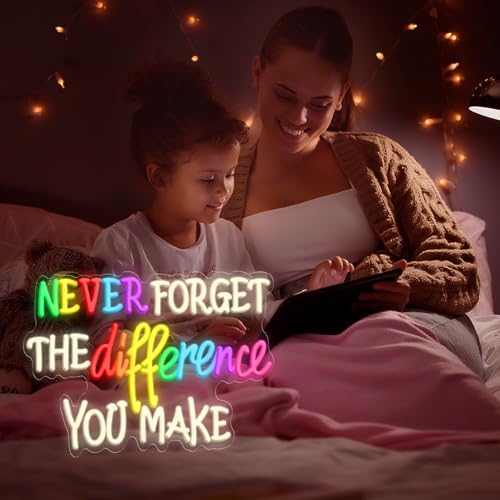 Never Forget The Difference You Make Neon Sign, Dimmable LED Neon Signs for Wall Decor, USB Powered Neon Light Sign Wall Art for Bedroom Christmas Party Classroom Decoration 16.14 x 11.81" — view 6