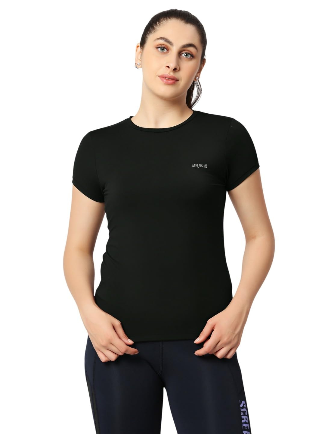 lovable sport Women's 90% Polyester, 10% Spandex Casual Wear Half Sleeve Sports Regular Fit T-Shirt Steel Grey Fly TECH TEE-picture-23