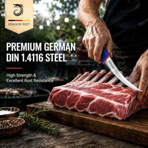 DRAGON RIOT 3 Pcs Butcher Knife Set, Stainless Steel Boning & Carving Knives, Sharp Kitchen Cutlery for Meat Cutting Trimming, Perfect for Home Kitchen, Outdoor Camping BBQ & Holiday Gift - Image 4