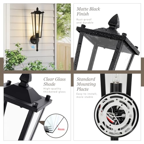 Osimir Outdoor Wall Light Fixtures, 20" Large Dusk to Dawn Front Porch Lights Waterproof with Clear Glass, Black Exterior Wall Mount Sconce Outside Lighting for Garage Porch House, OS-OD2615-1WM by Osimir - Image 2