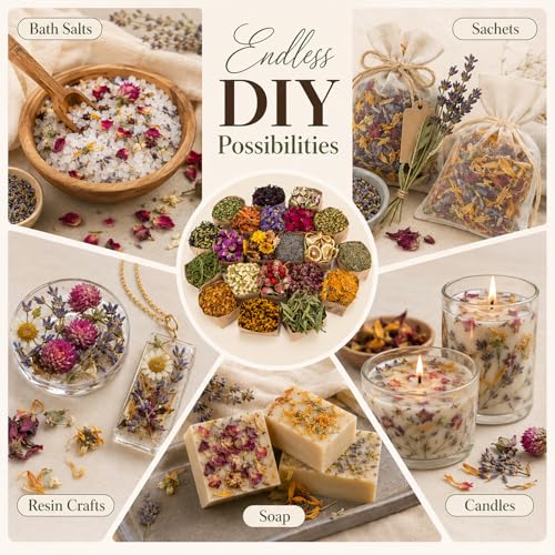 Image of Sukh Dried Herbs Kit - Dried Botanicals Bulk,21 Bags Natural Dry Flowers and Herbs for Soap,Candle,Perfume,Bath Bombs,Resin Jewelry Making Supplies,Fragrance Sachet DIY and Witchcraft