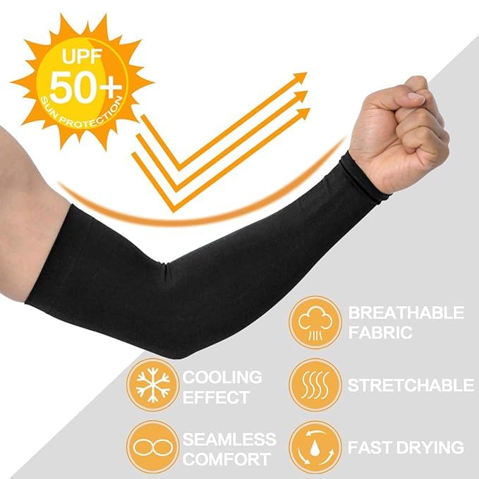SHOTOSHOP Unisex Compression Arm Sleeves for Sports, Bike, Cycling & Outdoor Gym Riding-Sun Burn Skin Tan Protection Nylon Arm Sleeves For Men & Women (Pack of 2 Pairs, Cream,Black) 1