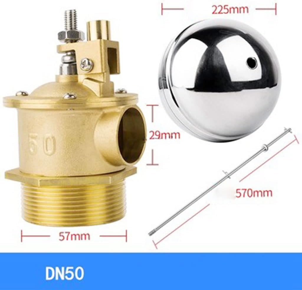 Float Valve DN50 Thread Float Ball Valve Floating Ball Cock Tank Ballcock Fittings for Automatic Water Level Control Switch Big Flow Water Tower Floats Valves(Dn50 Brass)