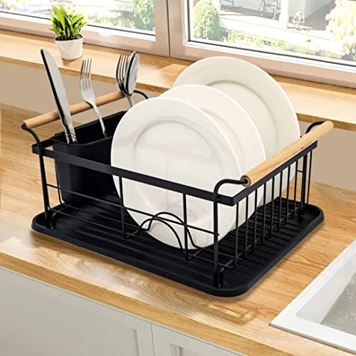 Escorredor de Louça Elegance Preto Cozinha e Pia Madeira com porta talher 9 Pratos Balcão - Westing