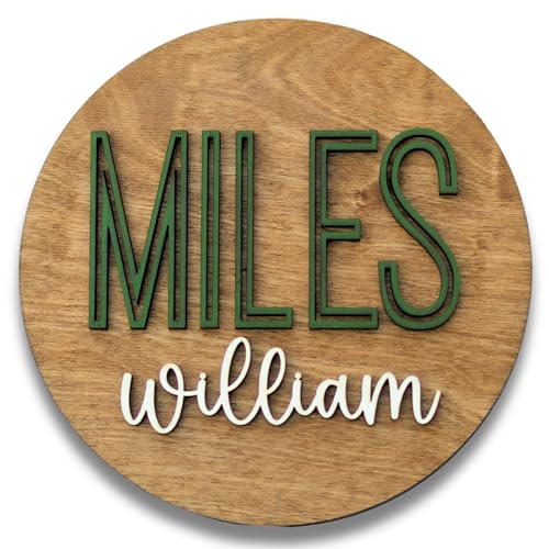 Custom Round Nusery Name Sign, Personalized 3D Baby Name Announcement Sign, Personalized Wooden Wall Plaque, 3D Wall Art for Children & Kids Rooms, Family Name Signs, 30 Colors (Design 11)