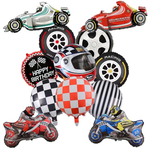 Globos de coche de carreras para decoración de cumpleaños infantil y fiesta temática de automóviles – Set de 12 piezas – Tamaño variado – Multicolor